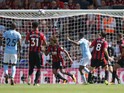 Raheem Sterling nets a last-minute winner during the Premier League game between Bournemouth and Manchester City on August 26, 2017