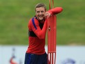 Jamie Vardy larks about during an England training session on August 29, 2017