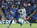 Harry Maguire and Alvaro Morata in action during the Premier League game between Leicester City and Chelsea on September 9, 2017