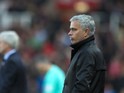 Jose Mourinho watches on during the Premier League game between Stoke City and Manchester United on September 9, 2017