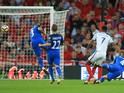 Marcus Rashford sends in the second during the World Cup qualifier between England and Slovakia on September 4, 2017