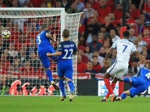 Marcus Rashford sends in the second during the World Cup qualifier between England and Slovakia on September 4, 2017